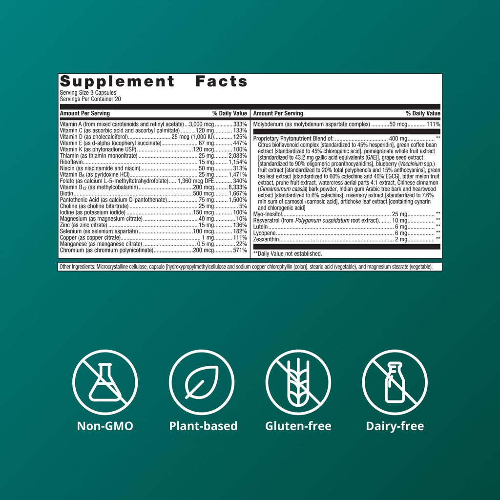 Metagenics PhytoMulti Multivitamin with Phytonutrients, 60 Capsules | Daily Multivitamin Supplement for Men and Women, with Zinc and B6 Vitamins and Phytonutrients, 60 Capsules