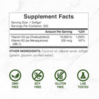 DEAL SUPPLEMENT Vitamin D3 10,000 IU + K2 MK7 200mcg Softgels, 250 Count | 2-in-1 Complex with Virgin Coconut Oil | Easy to Swallow