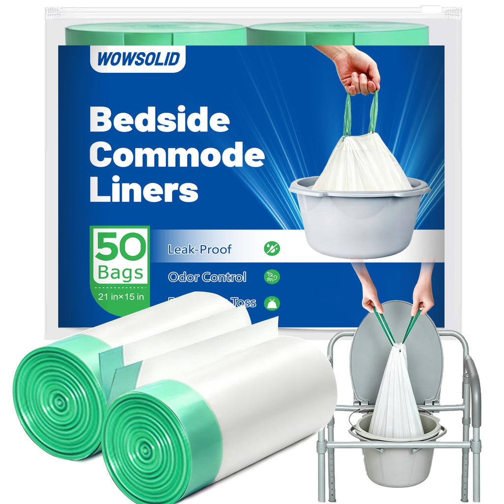 Bedside Commode Liners, Disposable Commode Bags with Drawstring 50 Pack