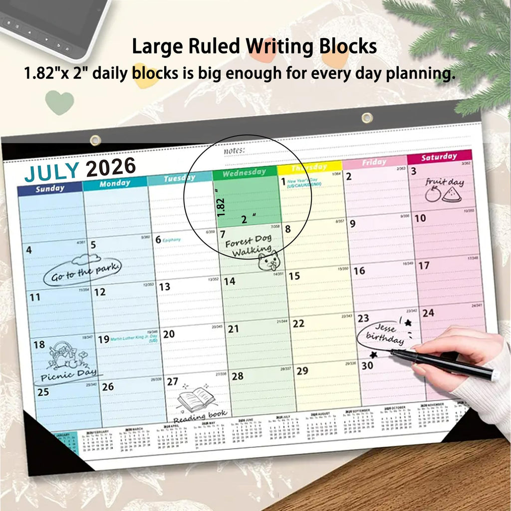 Desk Calendar 2026-2027 - 18 Month Desk Calendar july 2026-2027 Dec, 17" x 12", Large Desk Calendar with Thick Paper, Plastic Cover, Stickers, Home or Office Calendar for Easy Organizing