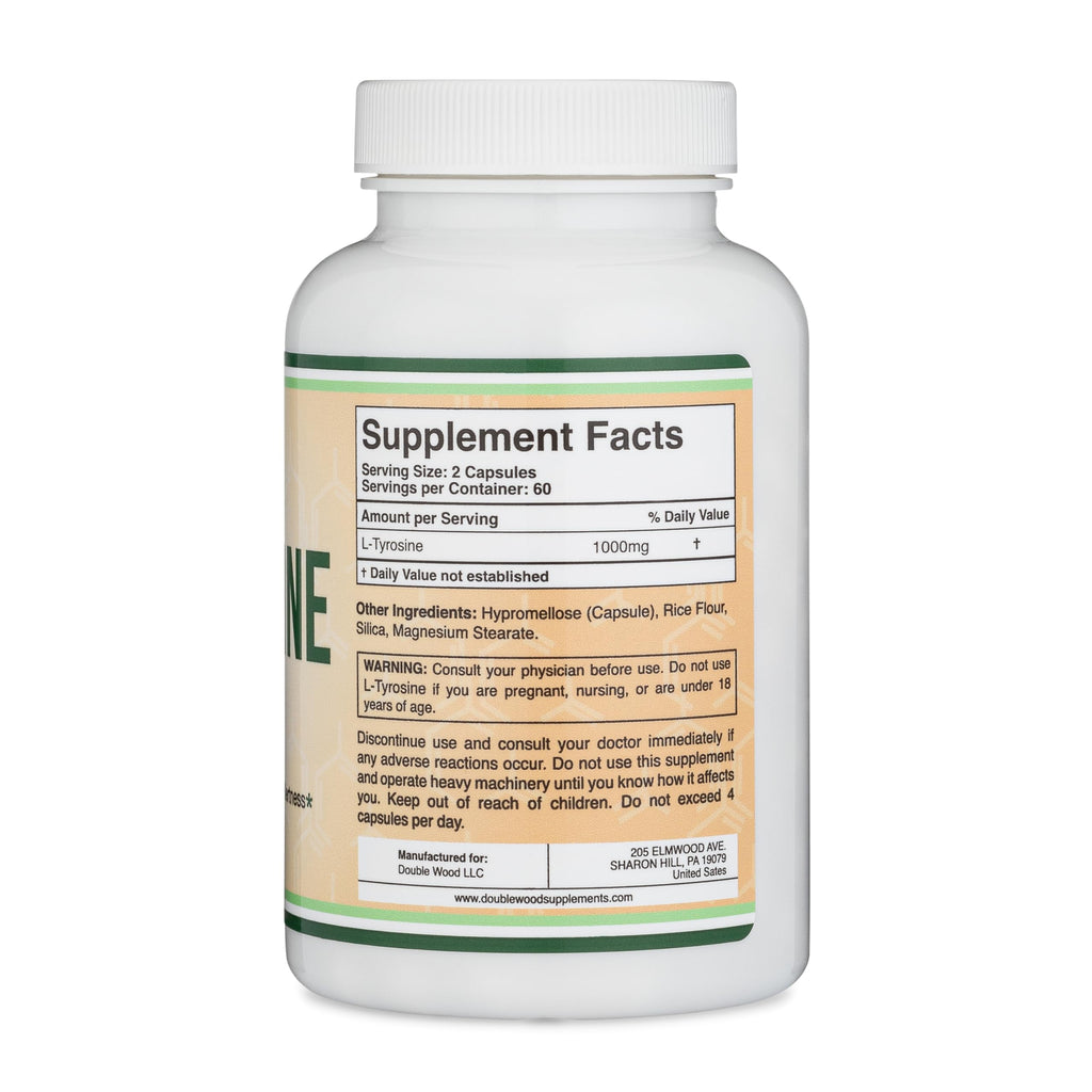 L-Tyrosine 1,000mg, Focus, Attention + Mood Support, 120 Capsules | Focus, Attention + Mood Supplement, Clean Focus Without Caffeine Jitters, Best AM on Empty Stomach, Vegan Caps, Non-GMO