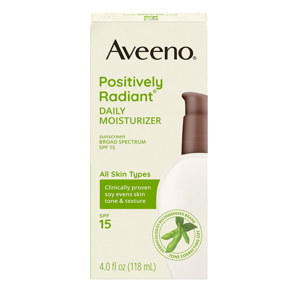 Aveeno Positively Radiant Daily Face Moisturizer with Broad Spectrum SPF 15 Sunscreen and Soy Extract, 4 fl. oz
