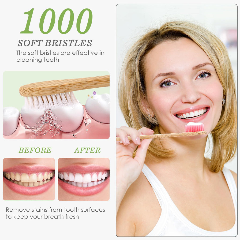 30 PCS Bamboo Toothbrushes, Individually Wrapped Wooden Toothbrushes Bulk