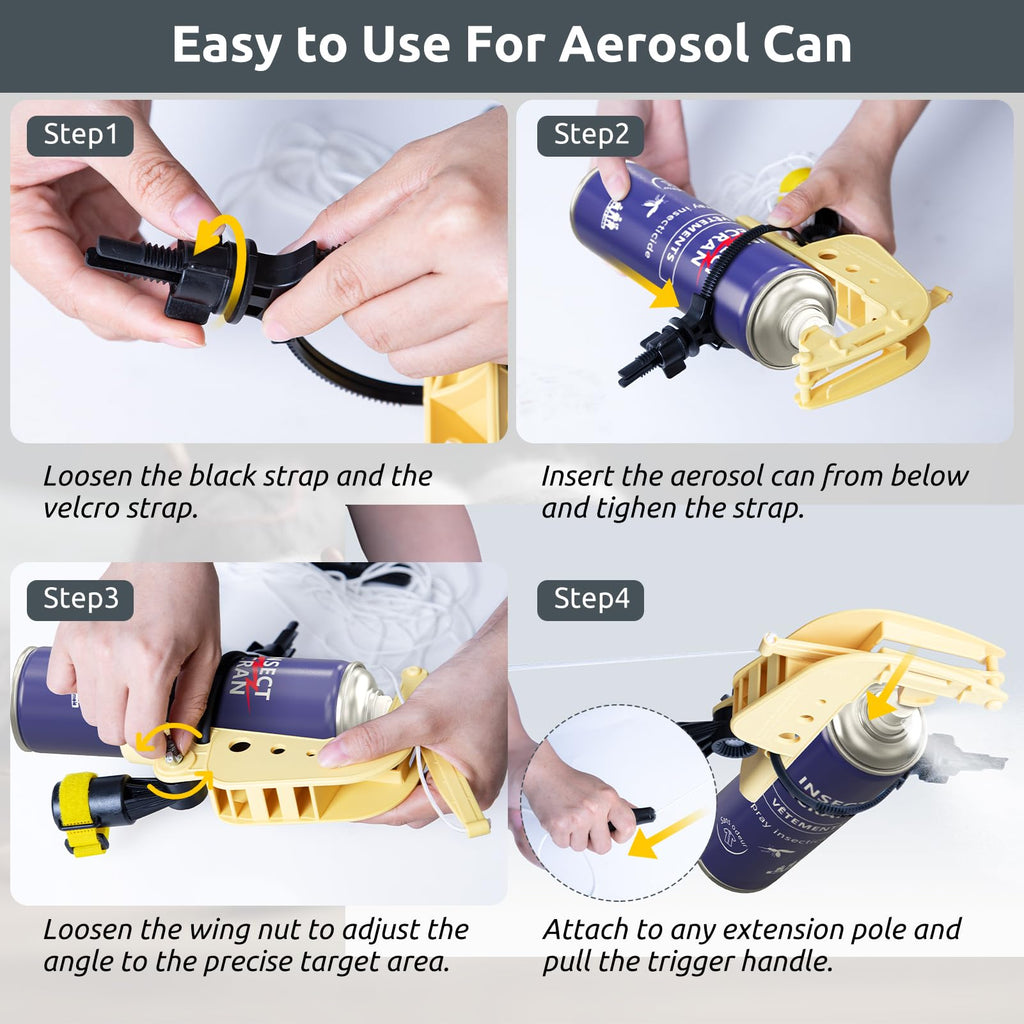 Spray Can Extension Pole Adaptor, Sprayer Adaptor for Aerosol Can and Powder Duster, Adjustable Angle, Perfect for Wasp & Hornet Spray, Dusting Carpenter Bees or Dusting Gardens, Fruit Trees.