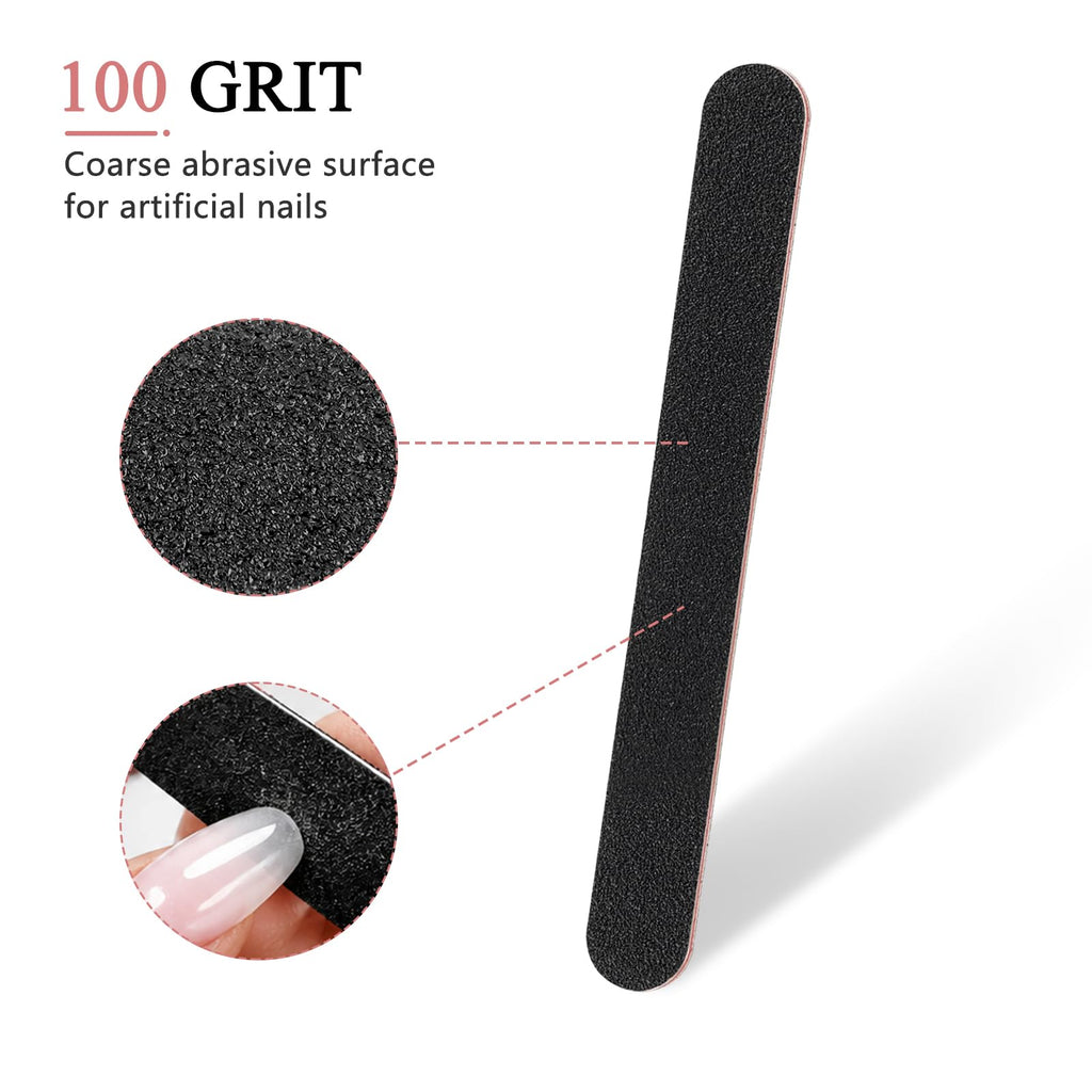 HeeYaa 10 Pack Nail Files, Professional Double Sided 100/180 Grit Emery Board for Manicure Pedicure, Black
