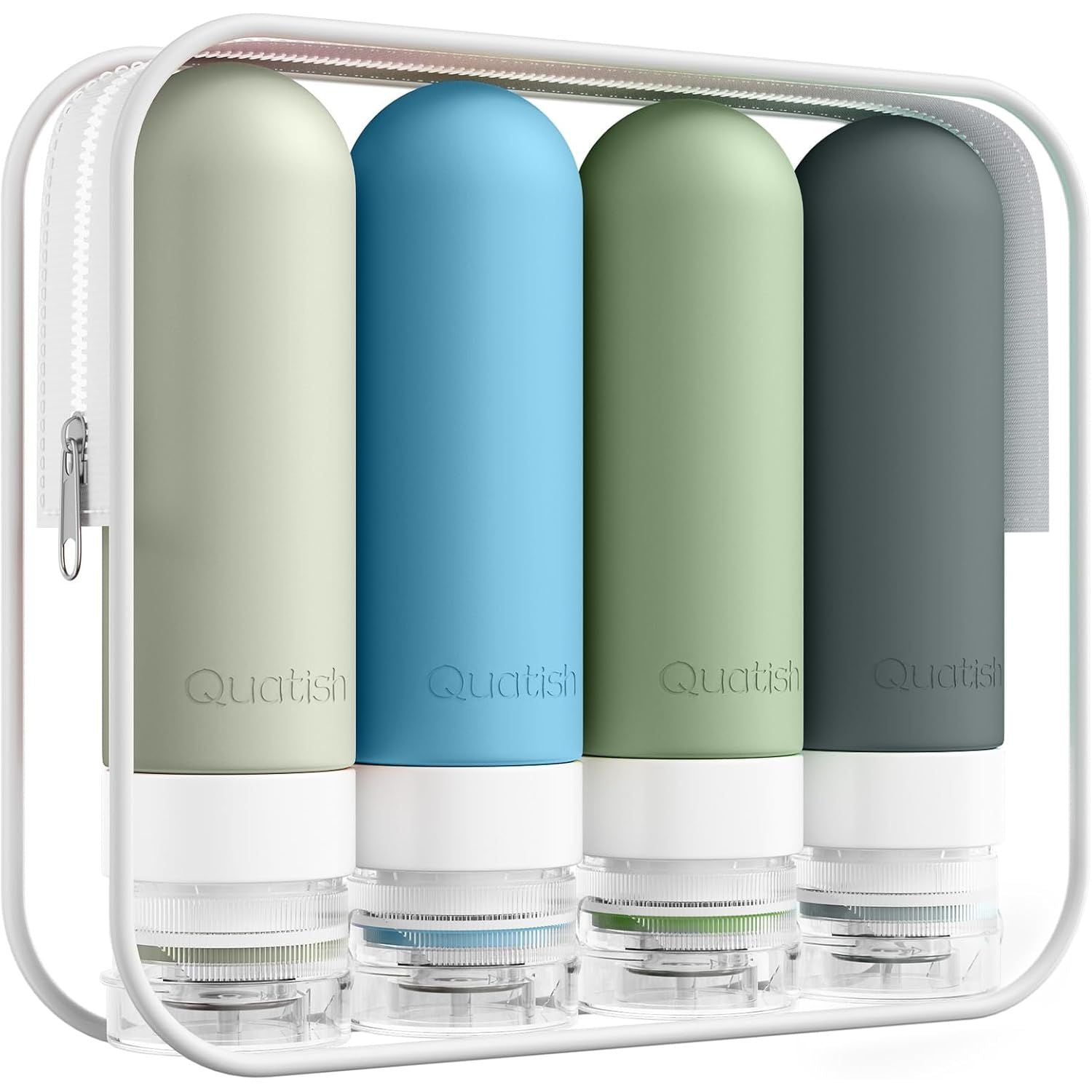 Buy now Quatish Travel Bottles for Toiletries, Original Patented Leak Proof Travel Size Containers, 3 oz Tsa Approved Silicone Shampoo and Conditioner Bottles, 4 Pack, Multi-Color Morandi at indiglob india