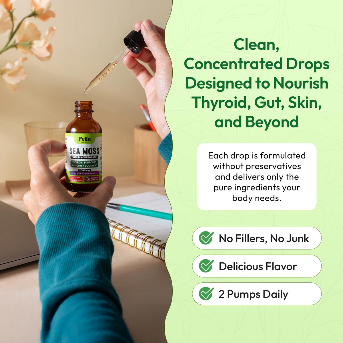 Pella Nutrition Sea Moss Drops with Bladderwrack - Strawberry Lime, 60 mL
