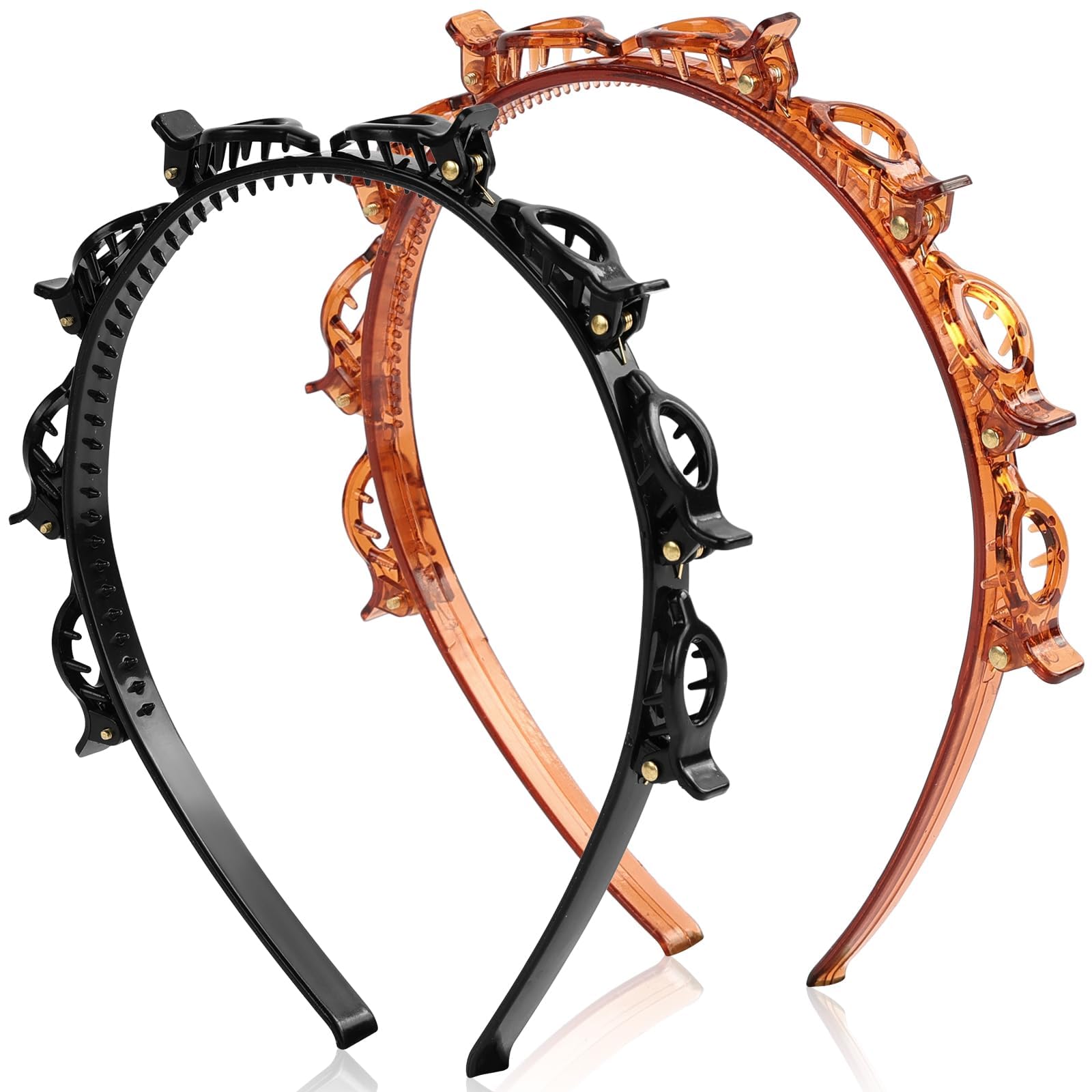 2 Pcs Braided Bangs Headband with Teeth, Professional Weaving Clip | Invisible Fringe Styling Tool for Women Girls, for Fine or Thick Hair