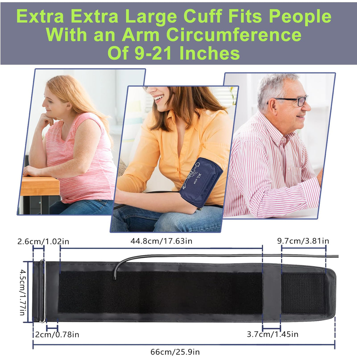 Replacement Extra Large Cuff for Omron BP Monitors 22-52CM Big Arm - Adjustable XL Blood Pressure Cuff, Includes 6 Universal Interface, Blood Pressure Monitors Large Cuff Compatible