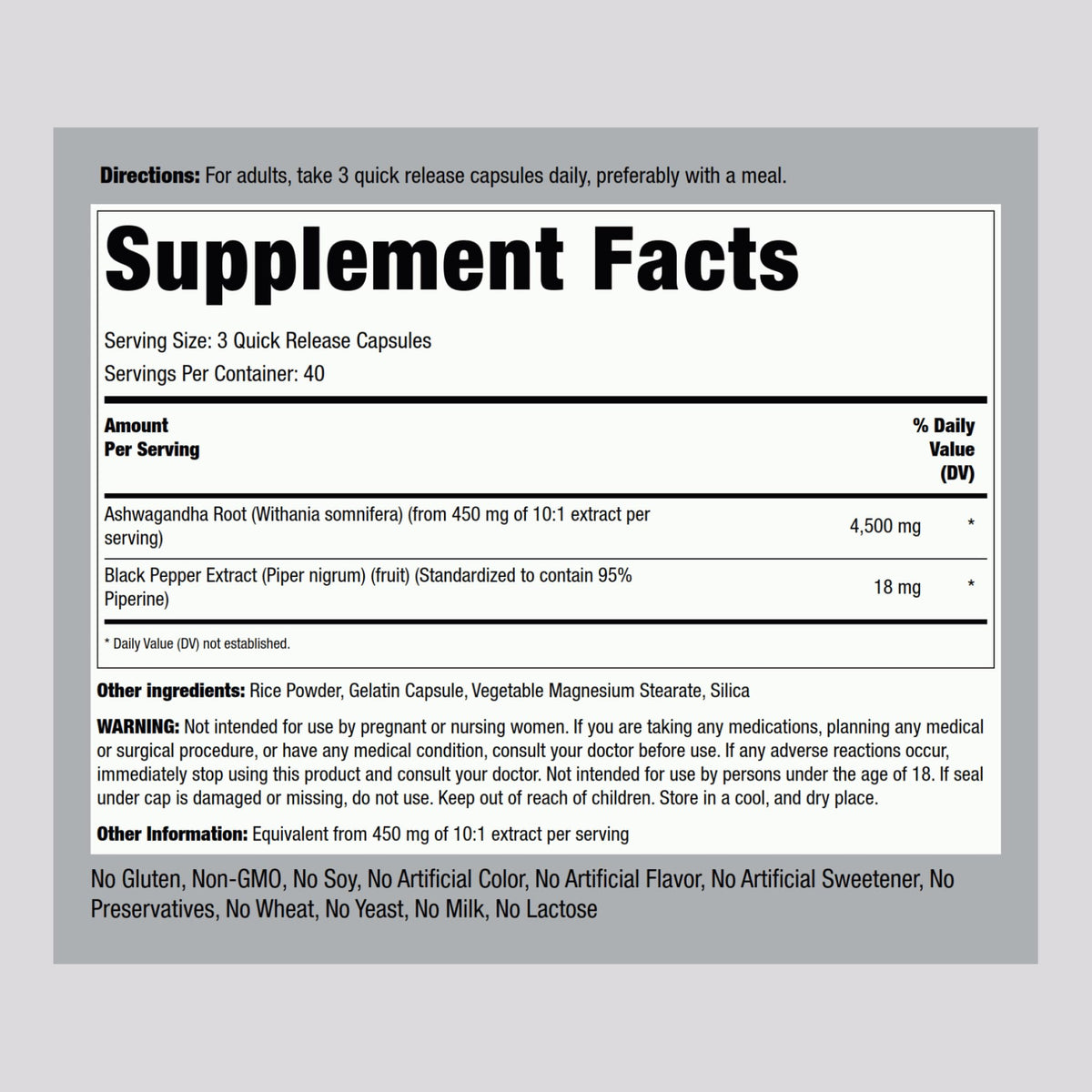 Piping Rock Ashwagandha Supplement | 120 Capsules