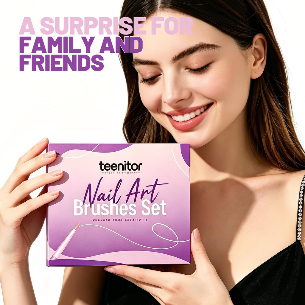 Teenitor Nail Art Tools Set, 23 Pcs Nail Art Brushes, 5 Pcs Nail Dotting Tool, 2 Set of Nail Stand, 100 Pcs Double-Sided Adhesive Tabs, Nail Art Palette, Brushes Holder for DIY Nail Art