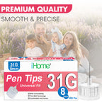 iHome Pen Tips 31G x 8mm Universal Fit, 100 Count Comfortable