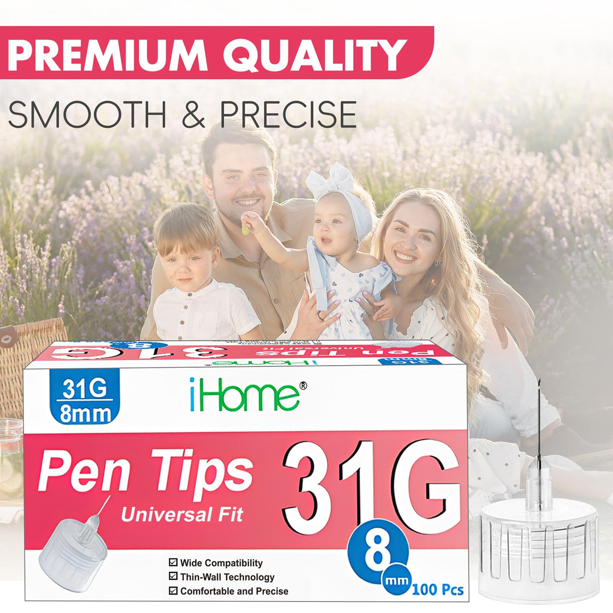 iHome Pen Tips 31G x 8mm Universal Fit, 100 Count Comfortable