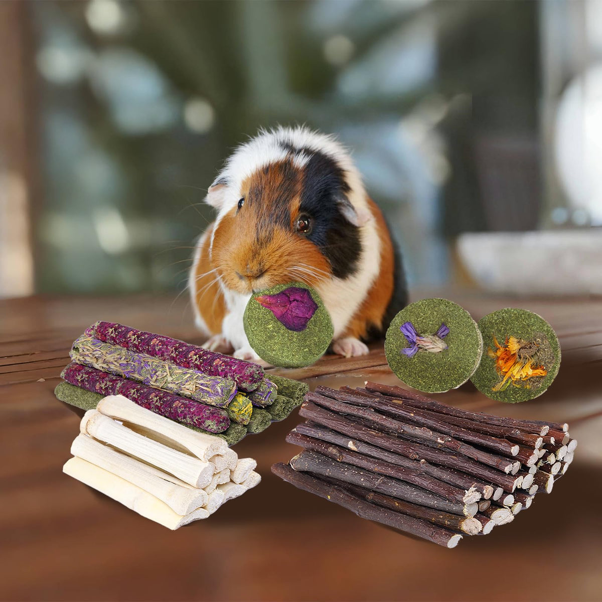 50-60 Pcs Rabbit Chew Toys, Guinea Pig, Hamster, Bunny Chew Toys, Sweet Bamboo, Apple Stick, Timothy Stick, Prevent Teeth Overgrowth, Clean Teeth