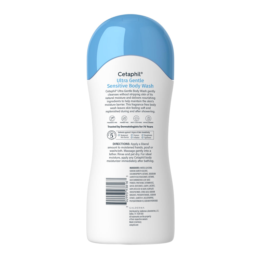 Cetaphil Ultra Gentle Refreshing Body Wash, Hypoallergenic, 16.9oz, 3ct | 3-Pack Value, Fragrance Free, Paraben Free, Hypoallergenic, Aloe Vera, Vitamin B5, Dry To Normal Skin, Dermatologist Tested