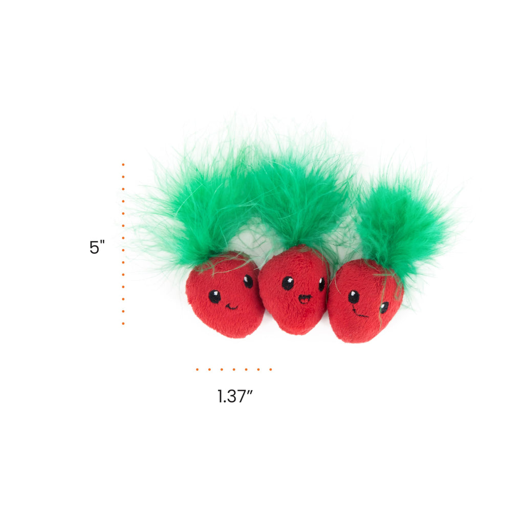 Catstages Strawbabies Dental Cat Chew Toy with Catnip & Feathers, 3-Pack