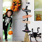 Lighted Halloween Wooden Witch Broom for Indoor Outdoor Decorations