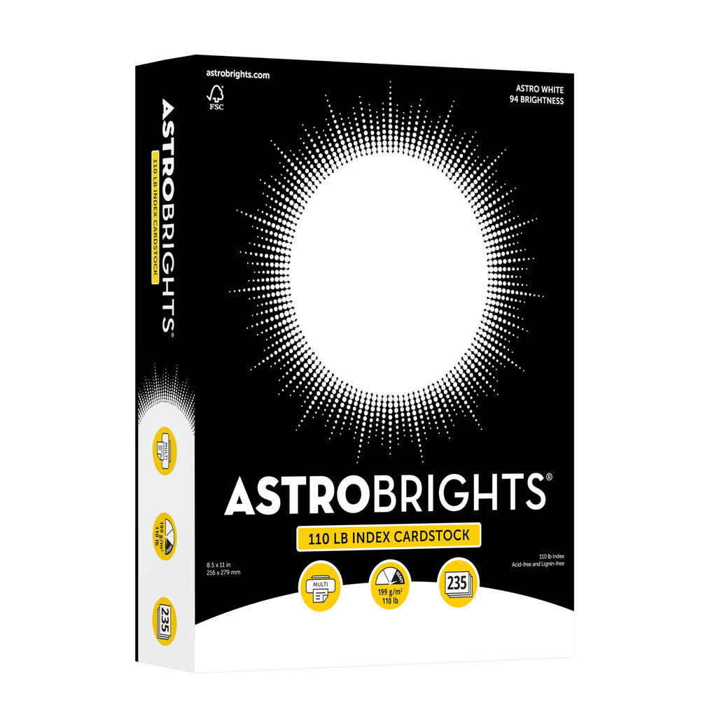 Premium Astrobrights White Cardstock, 8.5" x 11", 110 lb. Index, 94 Brightness, 235 Sheets - More Sheets, Heavyweight Astro White Card Stock for Invitations, Business Cards, Crafts and Printing