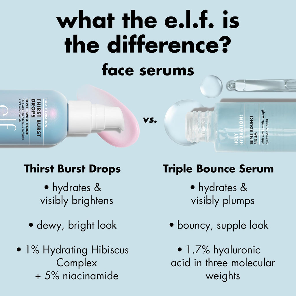 e.l.f. SKIN Holy Hydration! Thirst Burst Drops, Serum For A Radiant Complexion Instantly & Over Time, Made With Hyaluronic Acid, Vegan & Cruelty-Free