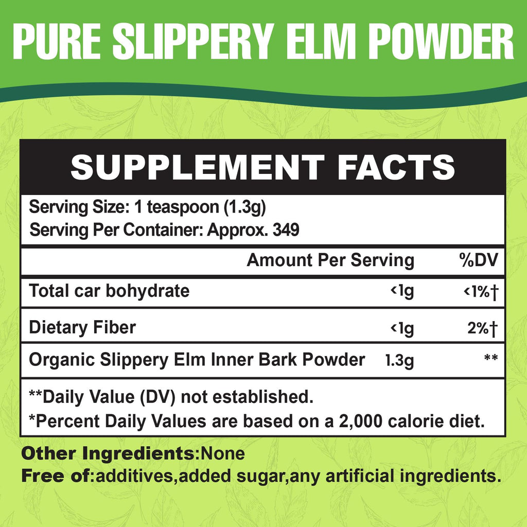 Slippery Elm, Slippery Elm Powder Organic, from Inner Bark (349 Serving)