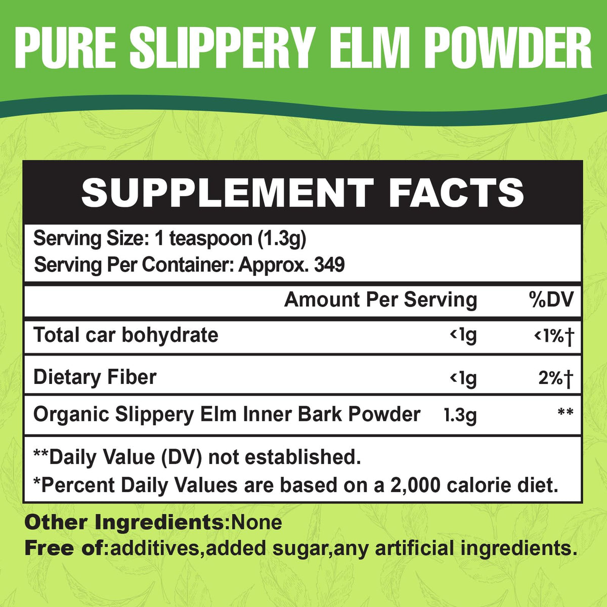 Slippery Elm, Slippery Elm Powder Organic, from Inner Bark (349 Serving)
