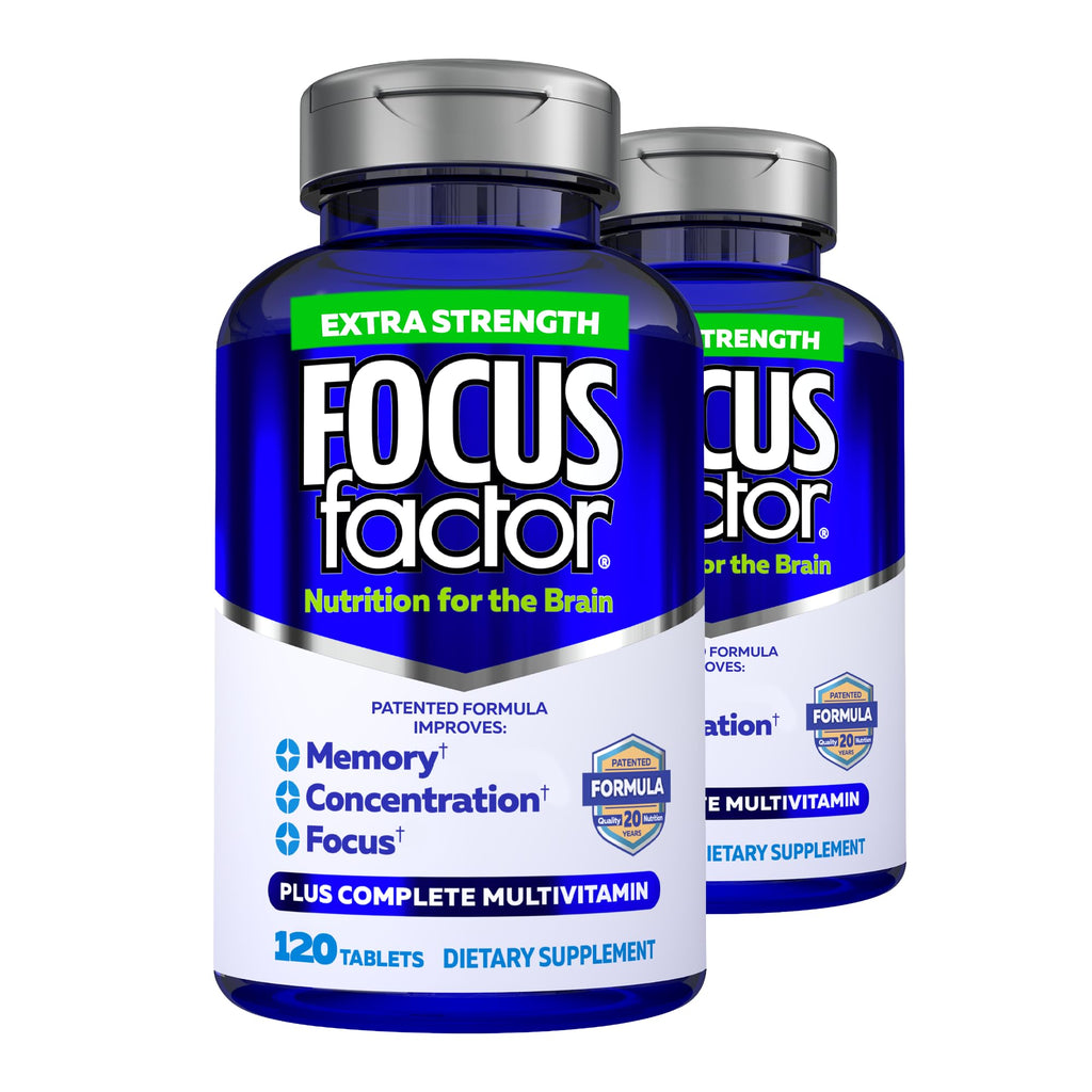 Focus Factor Adults Extra Strength, 120 Count - Brain Supplement for Memory, Concentration and Focus - Complete Multivitamin with DMAE, Vitamin D, DHA - Trusted Health Vitamins