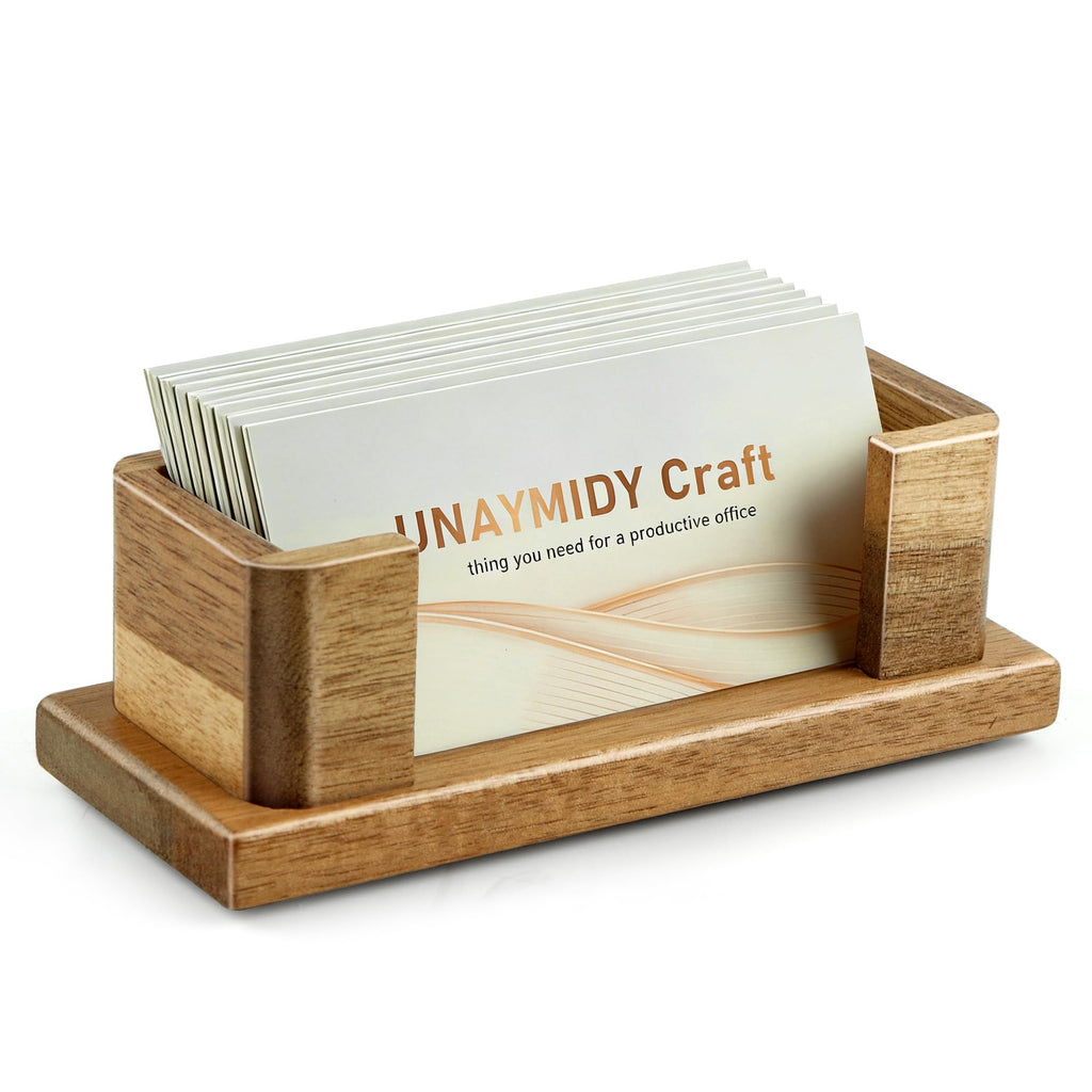 Acacia Wood Business Card Holder Desk Office Essentials, 60 Card Capacity
