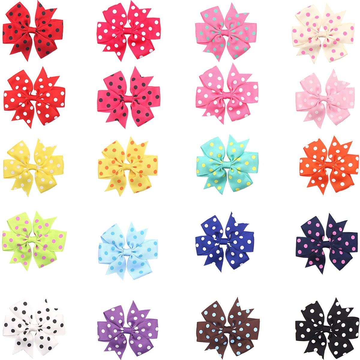 40Pcs 3" Hair Bows for Girls Toddler Pinwheel Polka Dot Bow Alligator Clips | 20 Colors in Pairs Girls Bows | Durable Metal Clips | Back to School Bows |Toddler Hair Accessories