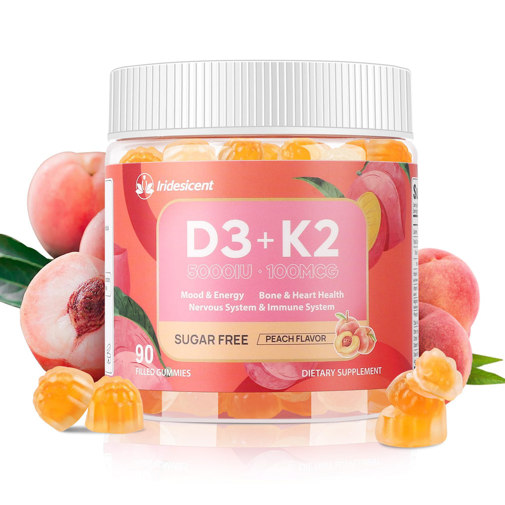 Vitamin D3 K2 Gummies, 5000 IU D3 + 100mcg K2, 90 Count | D3 K2 Supplement with MK-7, Sugar Free Vegan Gummies, Supports Bone Health for Adults, Lychee Flavor