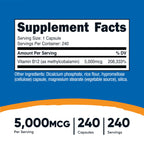 Nutricost Vitamin B12 (Methylcobalamin) 5000mcg, 240 Capsules, Gluten Free | Vegetarian Caps, GMO-Free, B12 Supplement