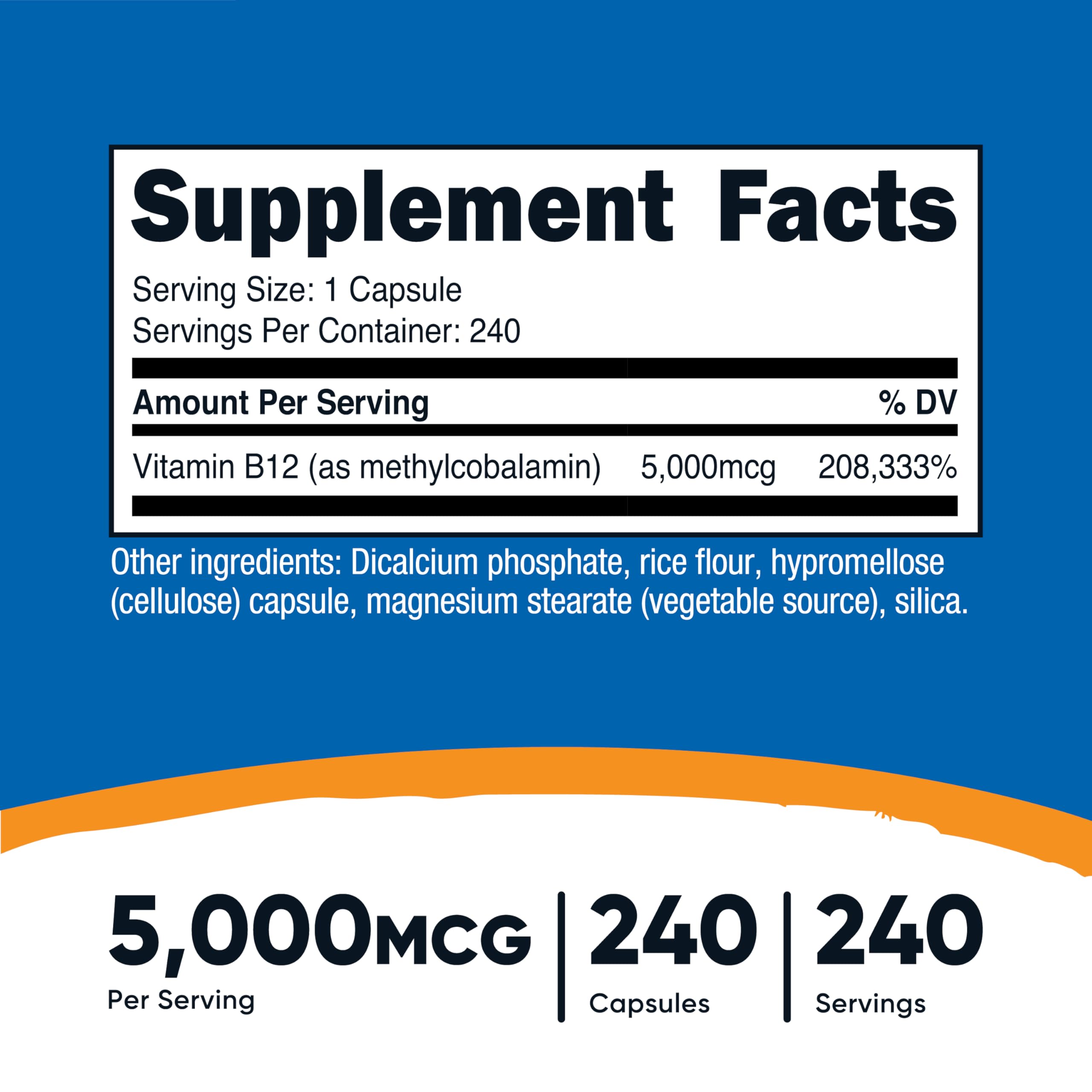 Nutricost Vitamin B12 (Methylcobalamin) 5000mcg, 240 Capsules, Gluten Free | Vegetarian Caps, GMO-Free, B12 Supplement