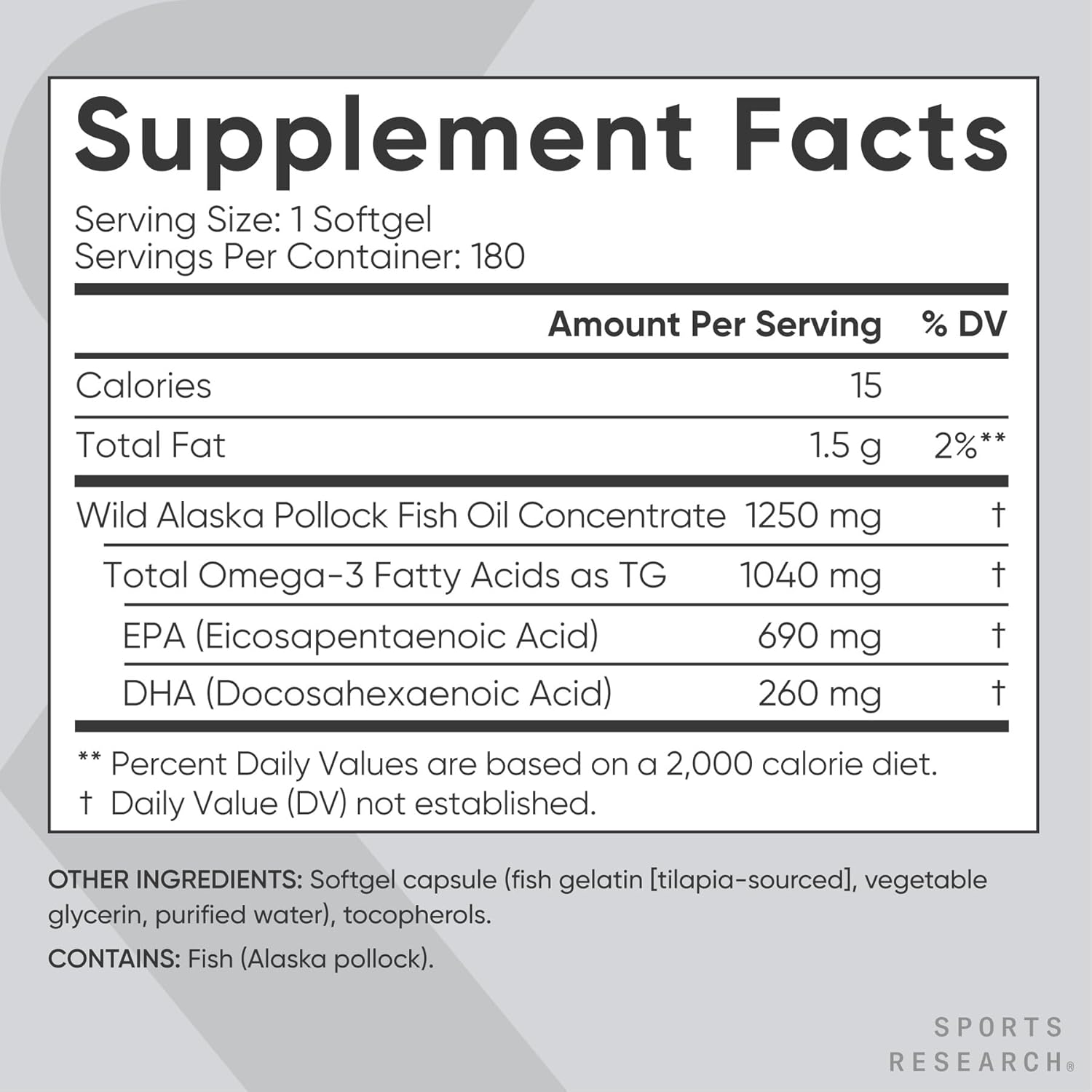 Buy now Sports Research Triple Strength Omega 3 Fish Oil - Burpless Fish Oil Supplement w/EPA & DHA Fatty Acids from Single-Source Wild Alaskan Pollock - 1250 mg, 180 ct at indiglob india