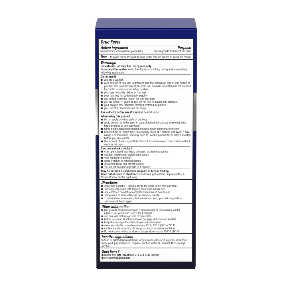 Men's Rogaine 5% Minoxidil Foam, 1-Month Supply, 2.11 oz | Fuller, Thicker Hair Regrowth, Topical Hair Loss Treatment, Unscented Topical Aerosol