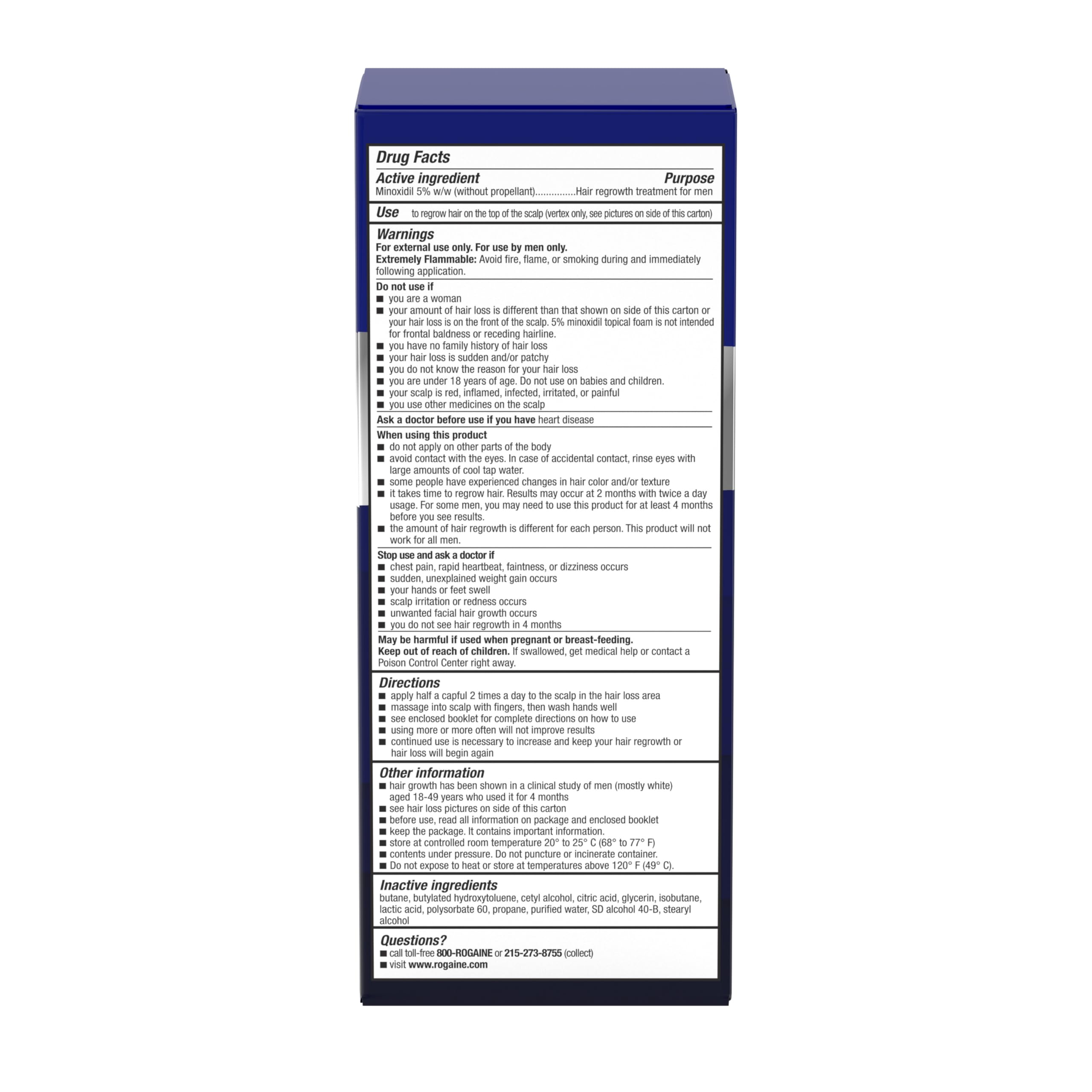 Men's Rogaine 5% Minoxidil Foam, 1-Month Supply, 2.11 oz | Fuller, Thicker Hair Regrowth, Topical Hair Loss Treatment, Unscented Topical Aerosol