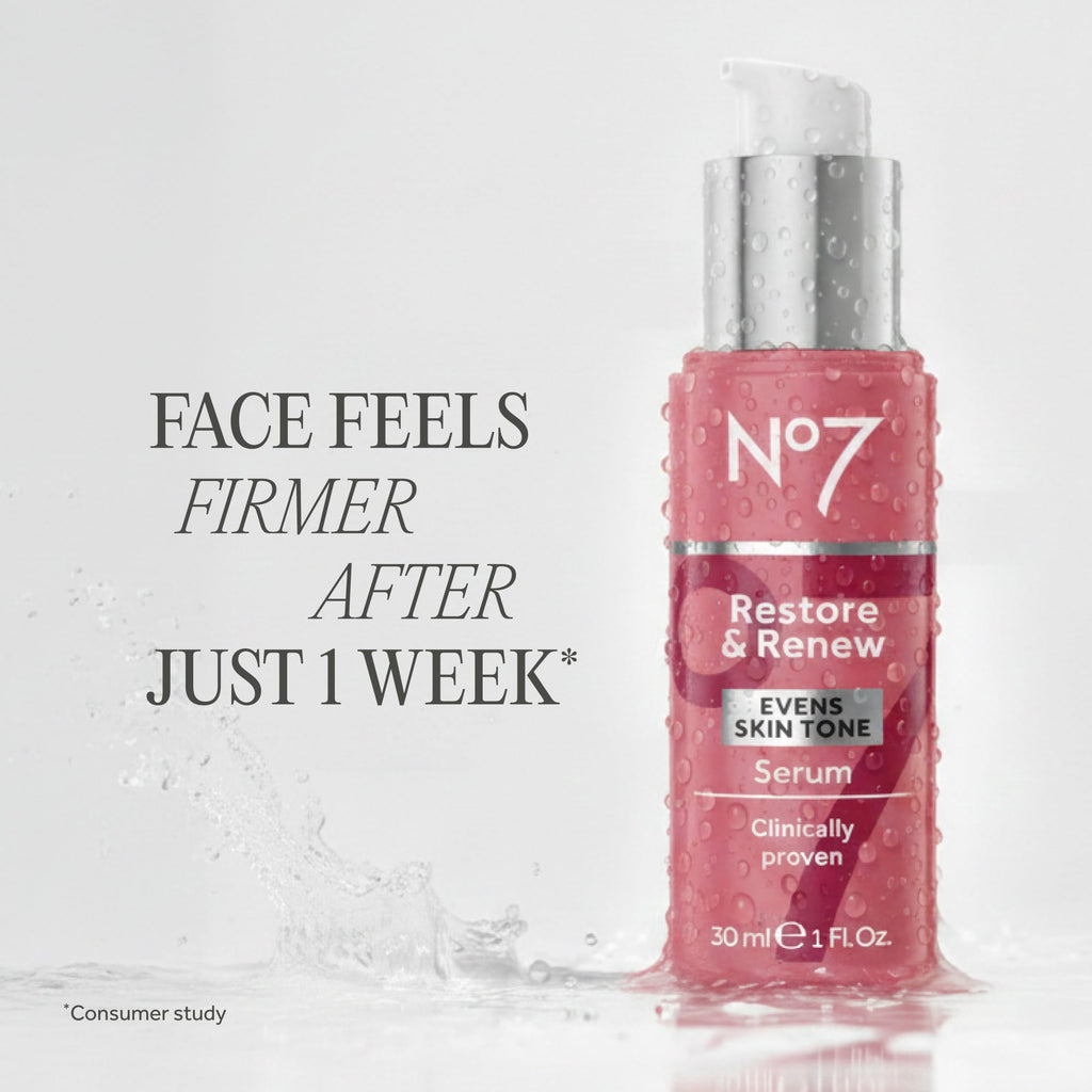 No7 Restore & Renew Sculpting Face & Neck Serum, 1 fl oz | Anti-Aging Formula, Deep Wrinkle Repair, Collagen-Infused Skincare, Hydrating Hibiscus Peptides & Hyaluronic Acid