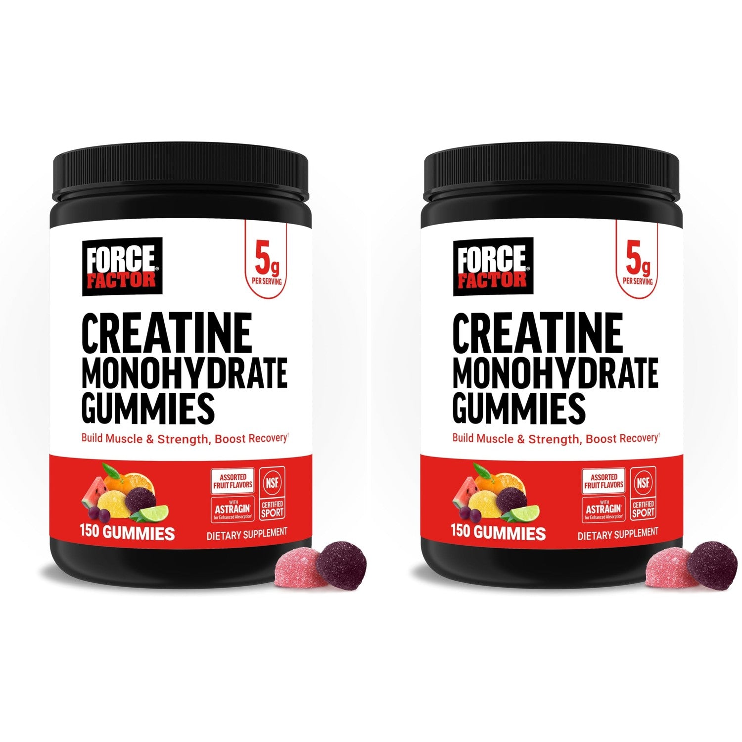 Force Factor Creatine Monohydrate Gummies, NSF Certified | 5g Dose for Men & Women to Support Muscle, Strength, Recovery, Cognitive Health & Memory, Mixed Berry, 150 Gummies