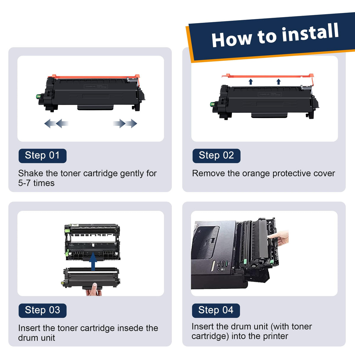TN830XL Toner Cartridge Compatible Replacement for Brother TN830XL TN830 XL/V/R TN 830 for Brother DCP-L2640DW HL-L2460DW HL-L2480DW HL-L2400D HL-L2405W MFC-L2820DW Printers (4 Black)