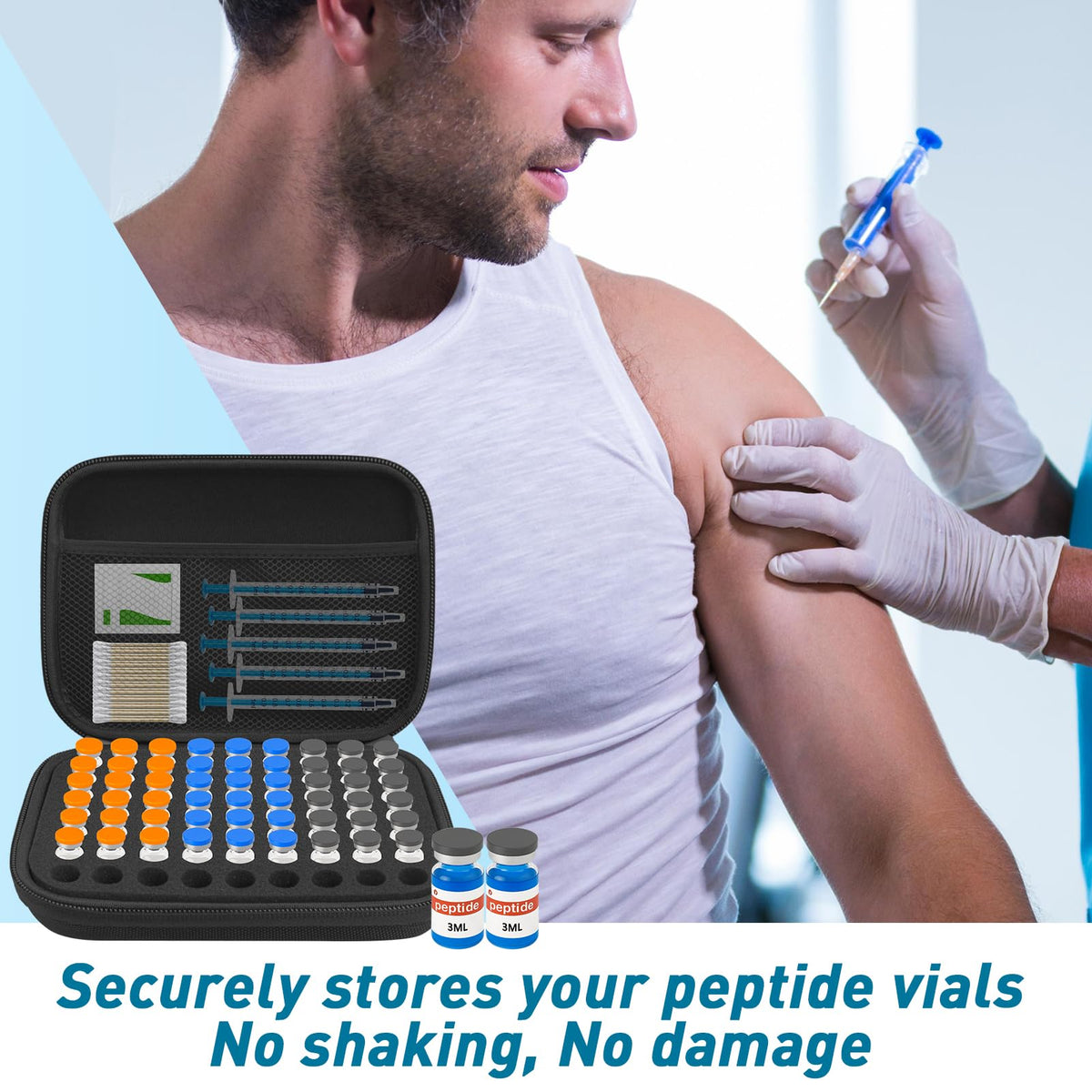 3ML Peptide Case – 63-Slot Peptide Organizer with Mesh Pocket, Fits 3ml Bottles, Peptide Storage Case for Fridge (Bag Only)