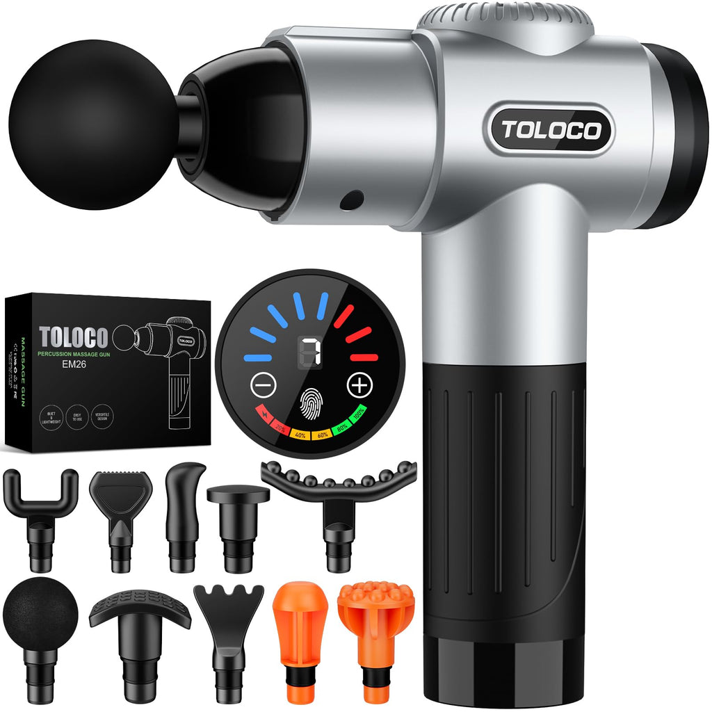 Buy now TOLOCO Massage Gun, Deep Tissue Back Massage for Athletes for Pain Relief, Percussion Massager with 10 Massages Heads & Silent Brushless Motor, Valentines Day Gifts for Him Her, Black at indiglob india