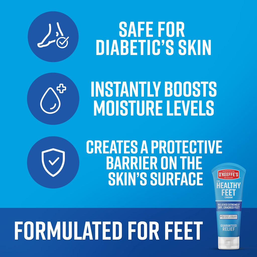 O'Keeffe's for Healthy Feet Foot Cream, 3 oz Tube, 2-Pack, Non-Greasy | for Extremely Cracked, Dry Feet, Hypoallergenic, Unscented, Instantly Boosts and Retains Moisture Levels