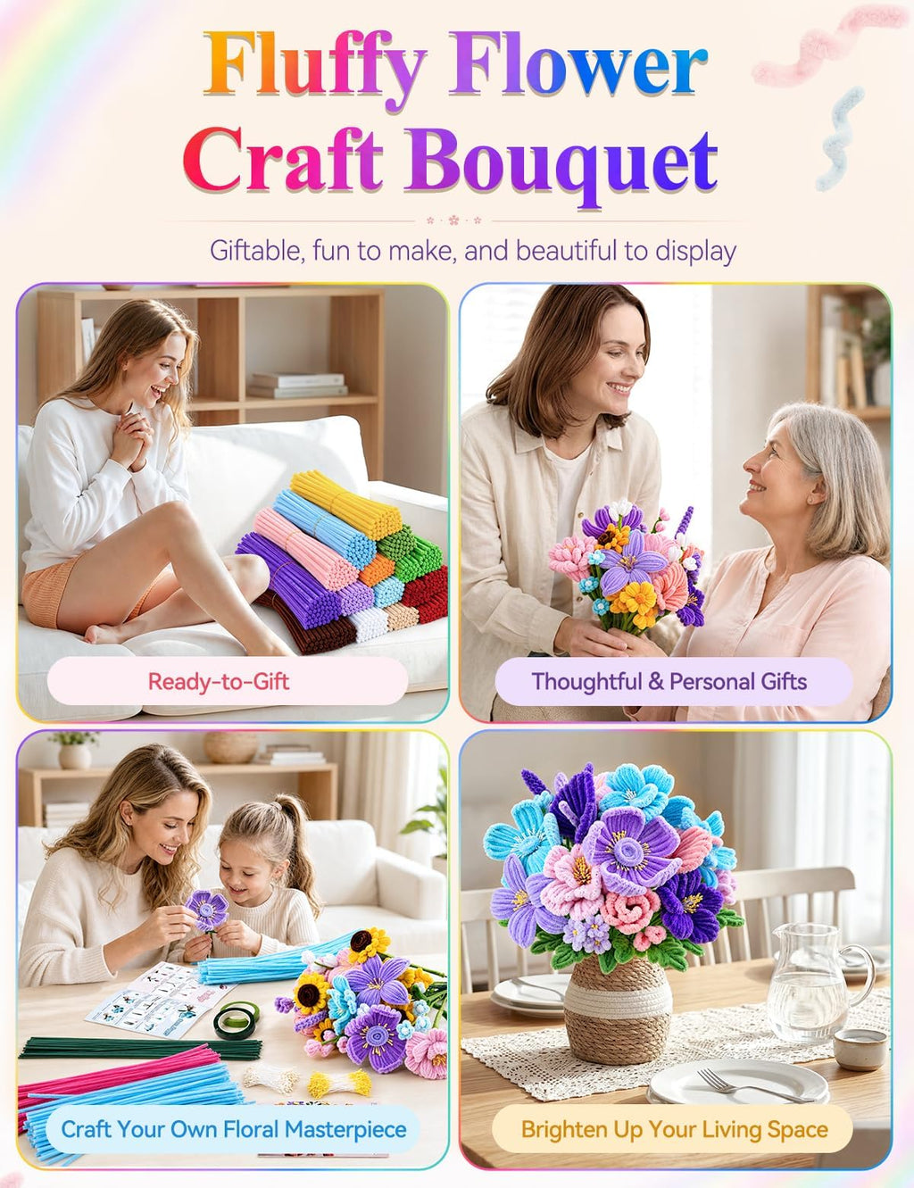 1600Pcs Pipe Cleaners Bulk for Crafts, DIY Pipe Cleaners Flowers Kit Handle