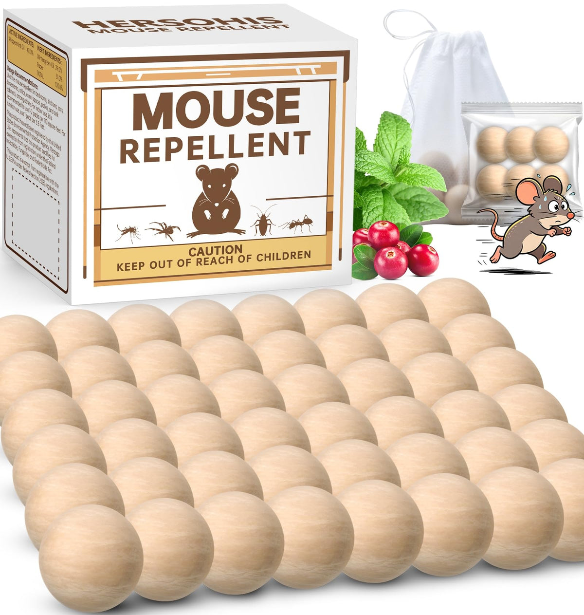 Rodent Repellent 48 Balls, Mouse Repellent Indoor & Outdoor, Mice Repellent with Peppermint Oil, Rat Repellent for House, Garage, RV, Rodent Deterrent for Attic, Basement & Car
