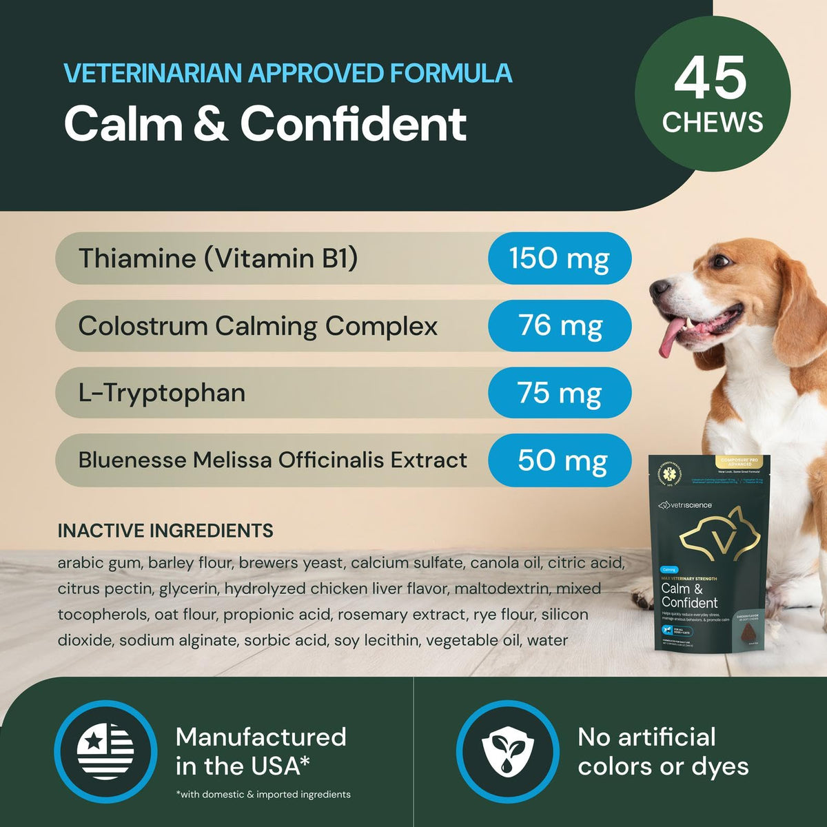 VETRISCIENCE Max Veterinary Strength Calm & Confident Chews, 45 Count