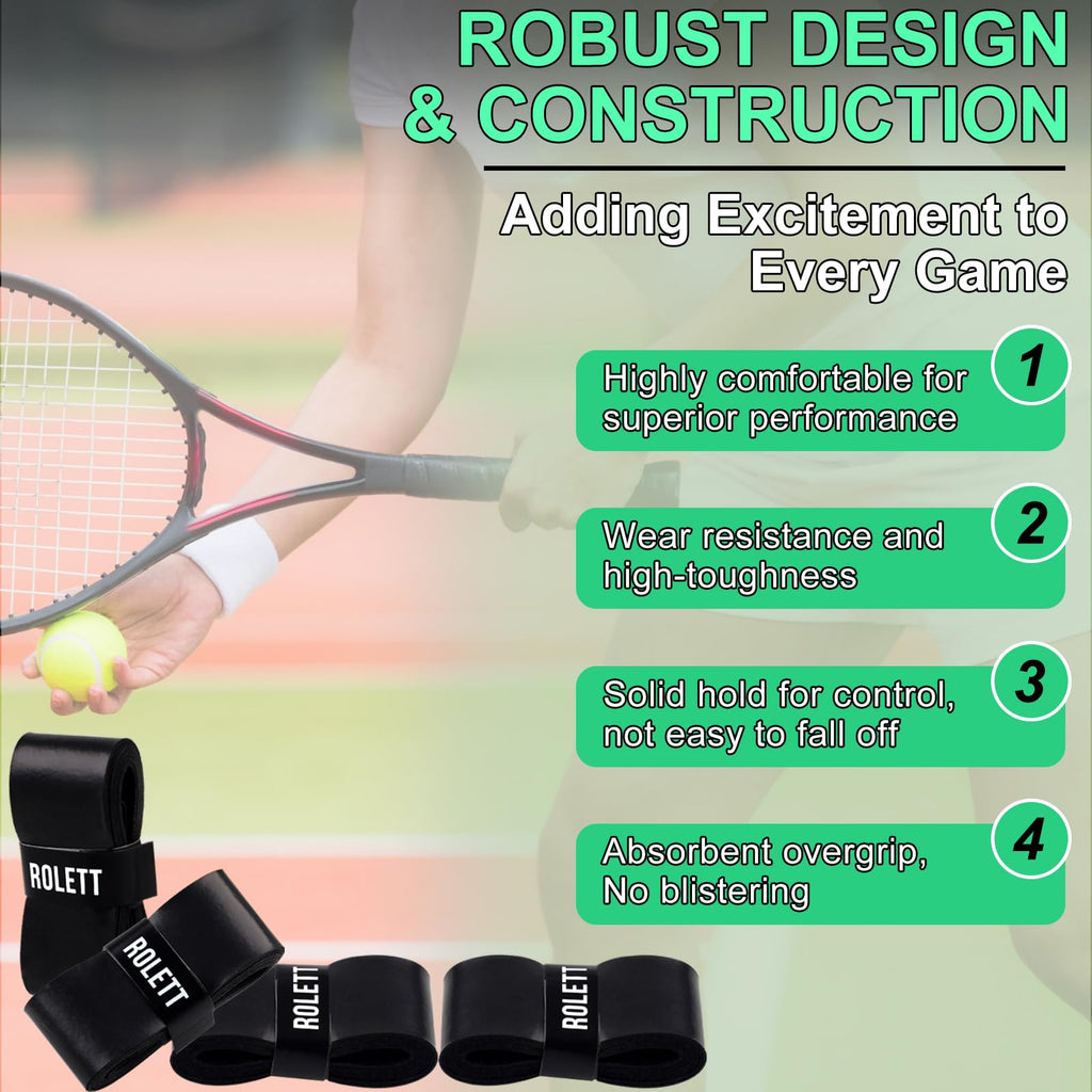 Rolett 12 Pack Tennis Racket Grip Tape, Precut Anti Slip Tennis Grip Tape