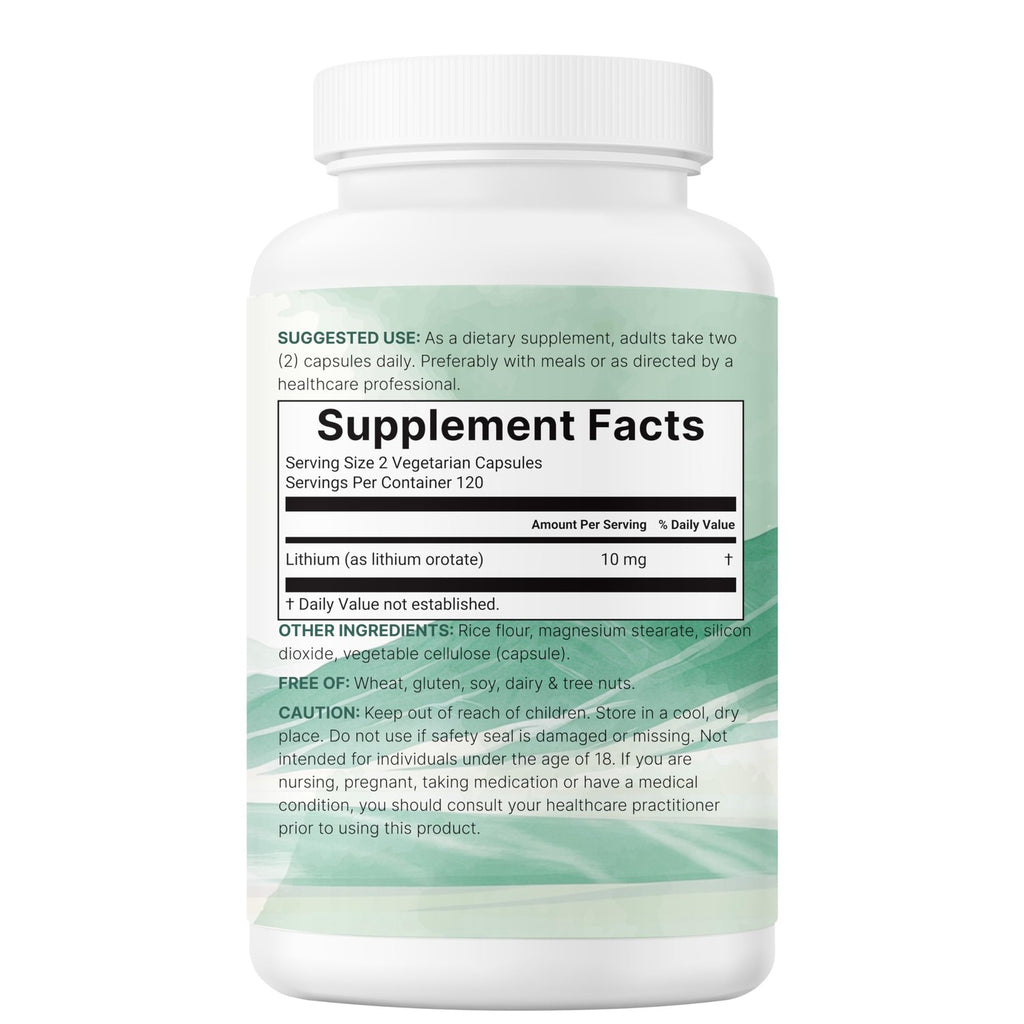 Lithium Orotate 10mg, 240 Veggie Capsules | 5mg Per Capsules | High Bioavailability Trace Mineral | Healthy Aging, Brain Supplement, & Mood Support | Non-GMO, Gluten Free