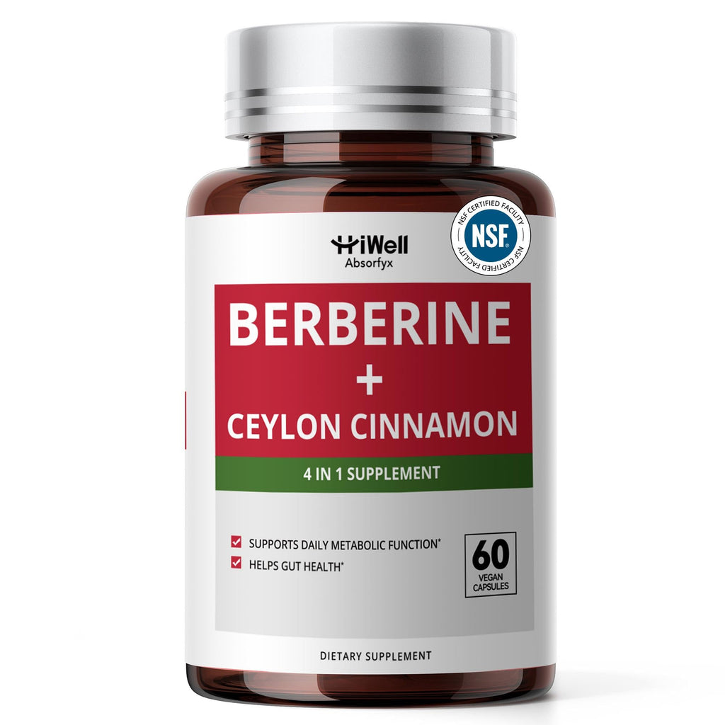 HiWell Berberine with Ceylon Cinnamon 300mg, Gentle 4-in-1, 30-Day Supply