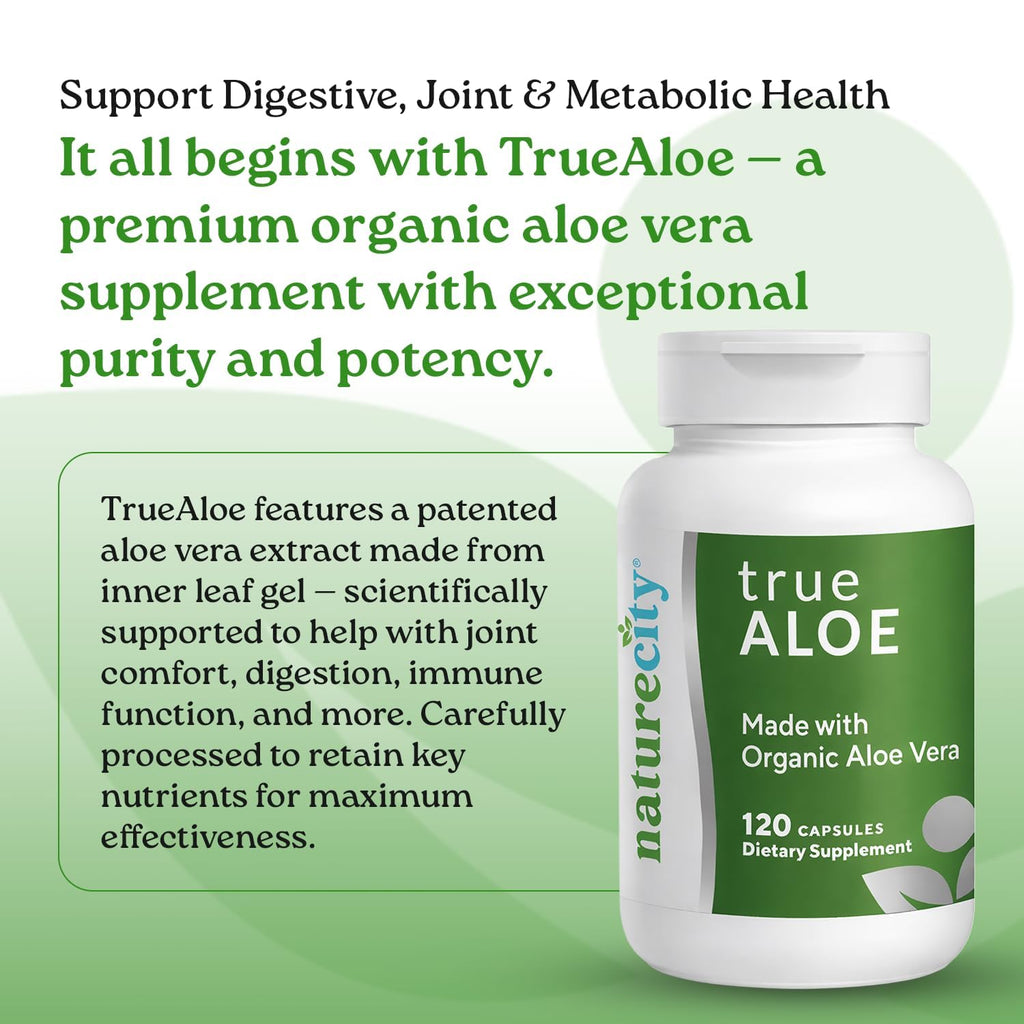 TrueAloe Organic Aloe Vera Capsules - Supports Digestive Balance, Joints and Stomach Comfort - Plant-Based Aloe Barbadensis Powder - Easy-to-Swallow Single Ingredient Formula - 720 Caps