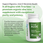 TrueAloe Organic Aloe Vera Capsules - Supports Digestive Balance, Joints and Stomach Comfort - Plant-Based Aloe Barbadensis Powder - Easy-to-Swallow Single Ingredient Formula - 720 Caps