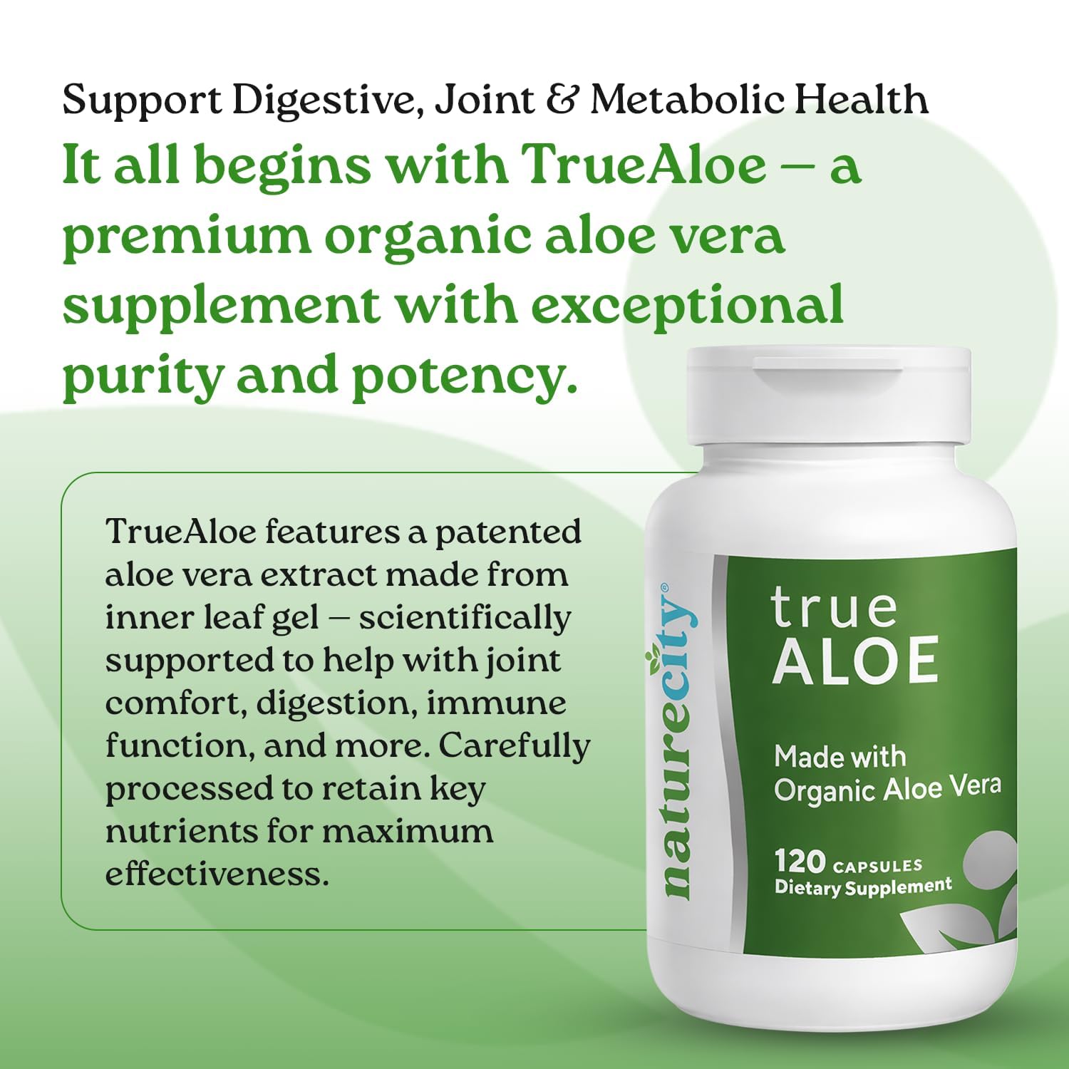 TrueAloe Organic Aloe Vera Capsules - Supports Digestive Balance, Joints and Stomach Comfort - Plant-Based Aloe Barbadensis Powder - Easy-to-Swallow Single Ingredient Formula - 720 Caps
