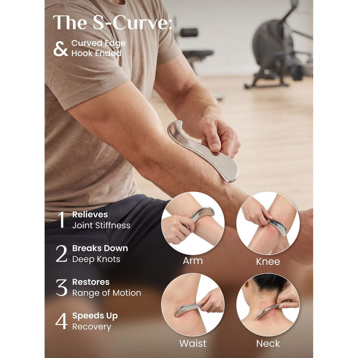 Rena Chris Gua Sha & Muscle Scraper Tool, Stainless Steel Body & Face Gua Sha Set for Deep Tissue Massage & Lymphatic Drainage, Guide & Travel Pouch Included (3-Piece Kit)
